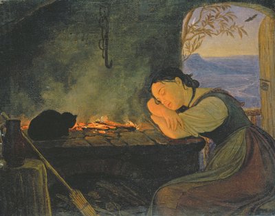 Girl Sleeping by the Fire, 1843 by Rudolph Friedrich Wasmann